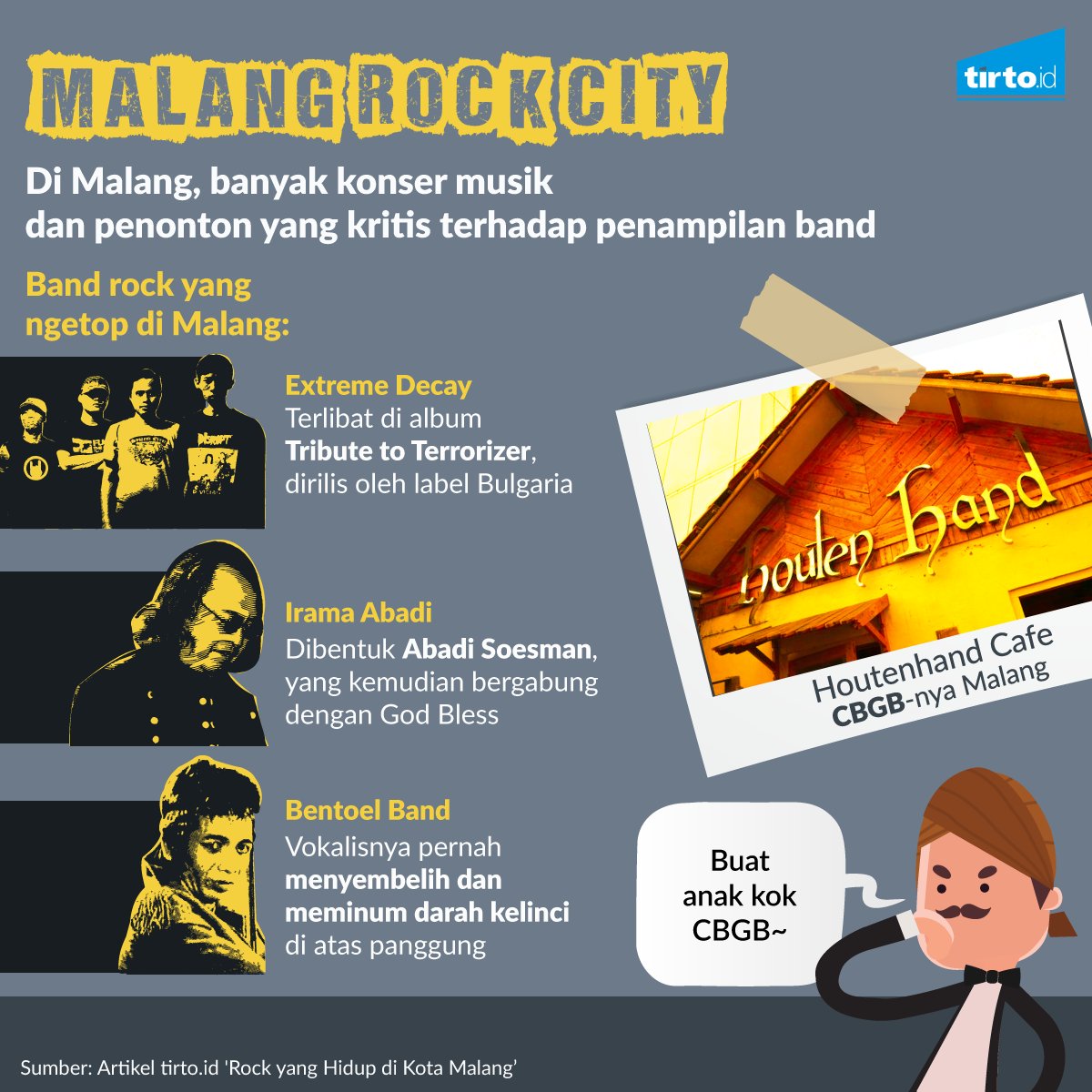 Kota ini dulu dianggap tempat angker bagi para musisi. Penonton tak segan melempari mereka jika bermain buruk.

tir.to/cfnP