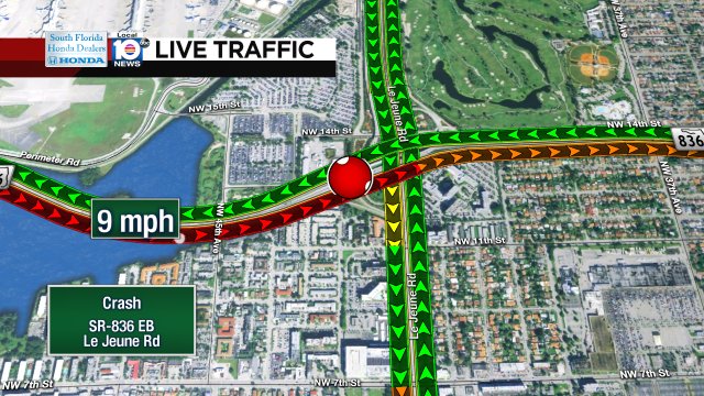 Crash on SR-836 EB at Le Jeune Rd #traffic https://t.co/ZjCbFDA94a