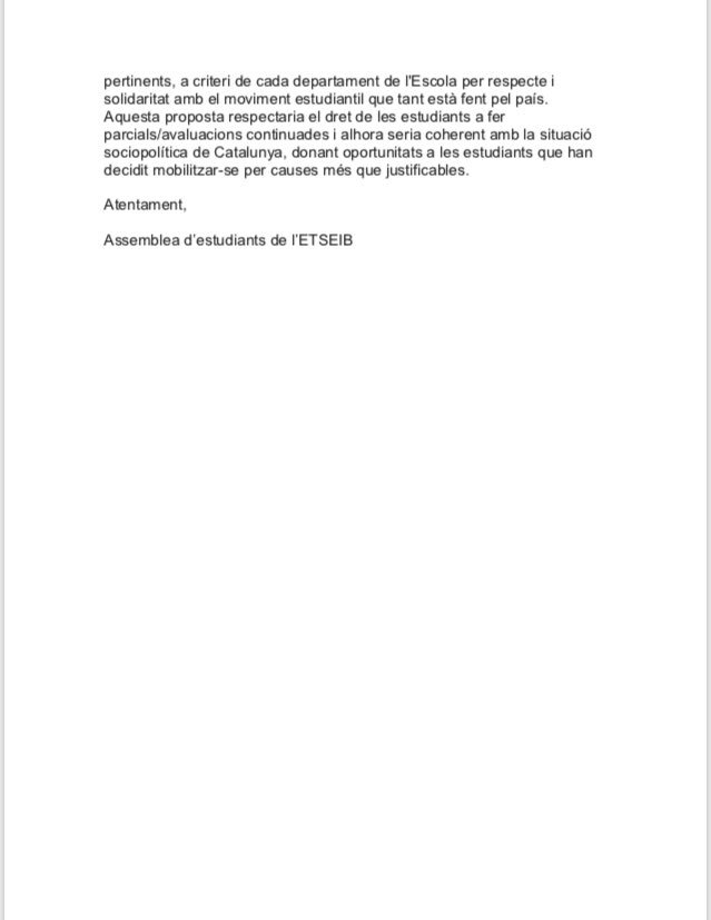 AssembleaETSEIB's tweet photo. carta enviada al Rector de la UPC i a Direcció de l’ETSEIB on els demanem que els parcials no perjudiquin les notes finals dels Alumnes. https://t.co/qc9IdUY1Tw