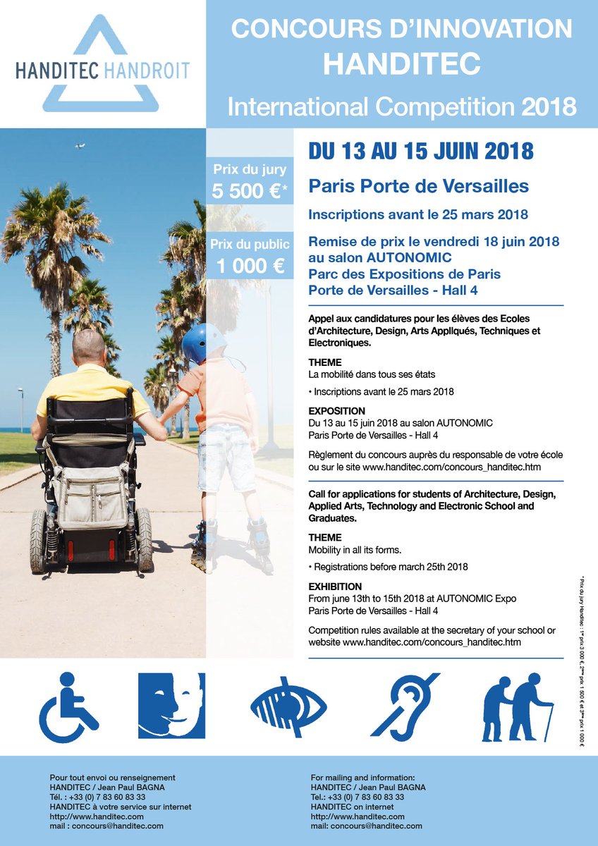 APCI_design's tweet photo. Étudiants en #archi et #design, inscrivez-vous au 17ème #concours international #Handitec sur le thème "La mobilité dans tous ces états" jusqu'au 25/03/18 !
Infos &amp; inscriptions > https://t.co/Y0499cXJyV https://t.co/5ZGyyCy44M