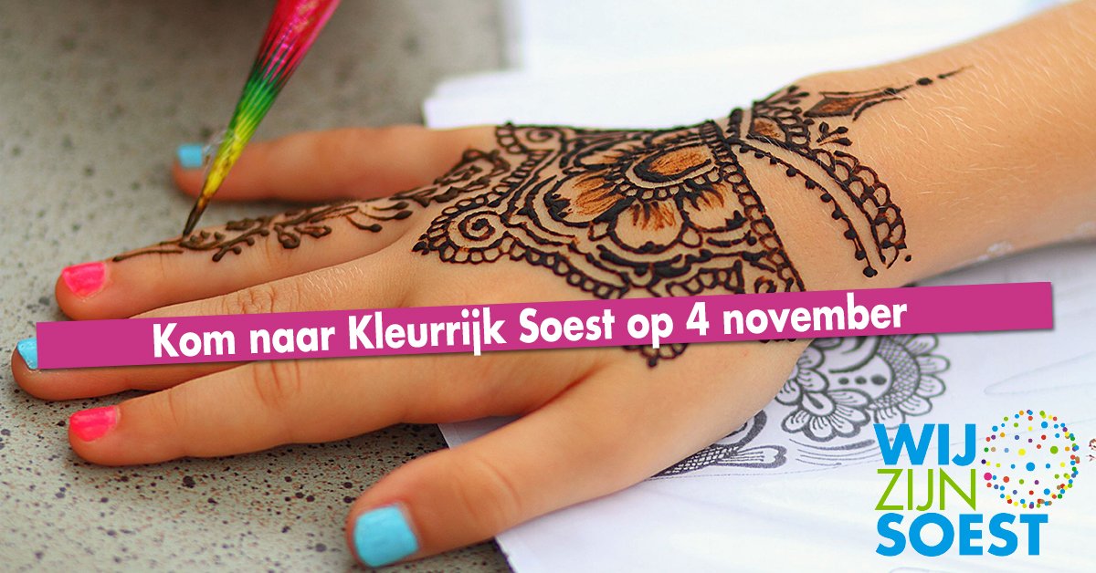 WijZijnS's tweet photo. Zin in henna of een multiculturele modeshow? Kleurrijk Soest op 4 november #weekvansoest #wijzijnsoest #respect https://t.co/2jgC2LYXAD https://t.co/oKKdQcIEZO