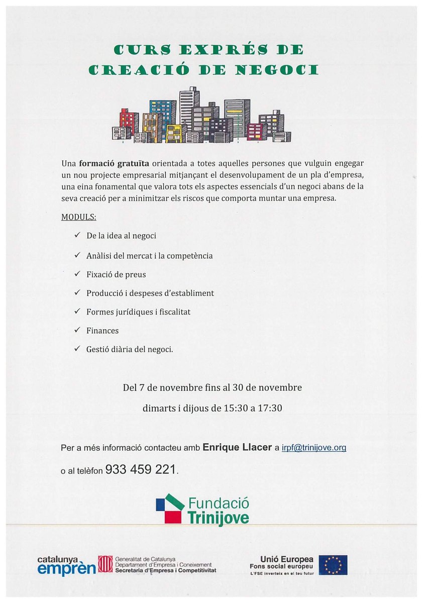 radiotrinijove's tweet photo. T'agradaria dur a terme el teu #projecteempresarial💡💼📊 en poc temps? INSCRIU-TE JA AL #CURSEXPRÉS DE #CREACIÓ DE #NEGOCI💪de @trinijove 🆙! https://t.co/Xor7qCwDDN