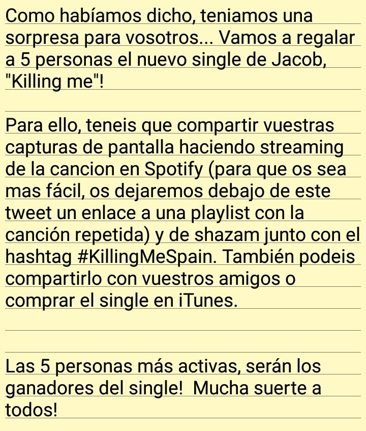 JacobWhiteSpain's tweet photo. ¿Quieres conseguir el nuevo single de Jacob Whitesides? Mas info en la foto! #KillingMeSpain https://t.co/4iu58OU7pV