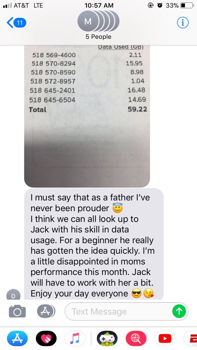 dtheman5's tweet photo. 12 year old brother leading the family in data usage. And Bill has jokes 😂 https://t.co/rULwWWHPBD