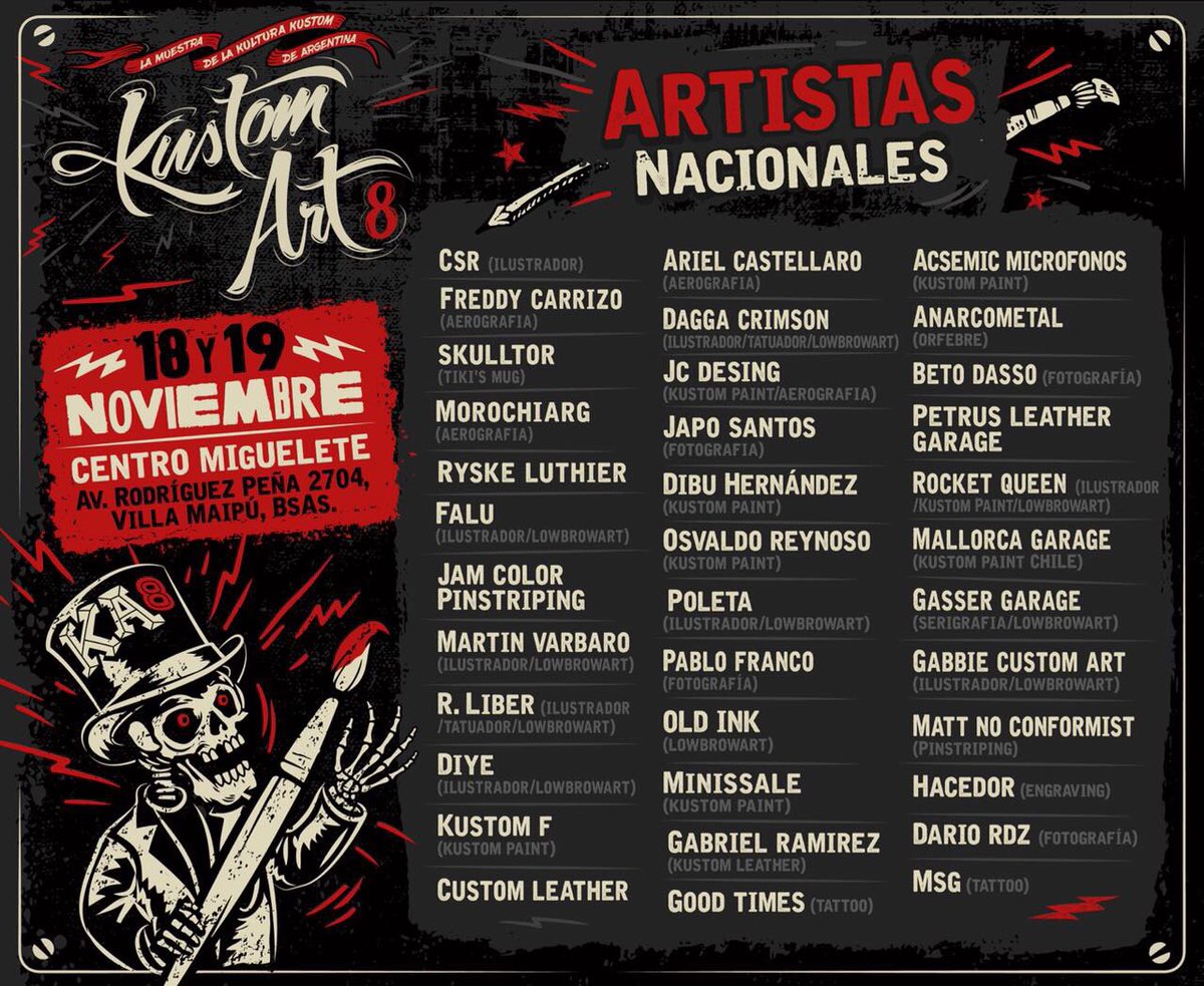 Kustom_Art's tweet photo. #artistas nacionales en el #kustomart8 18 y 19 de Nov. centro Miguelete https://t.co/Onkpa59lyH