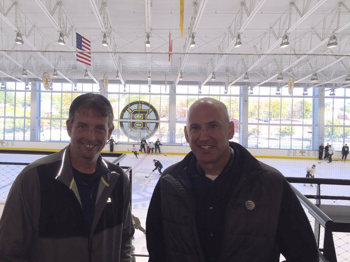 amyhmccartney's tweet photo. John &amp; Shayne at Warrior Ice Arena getting ready for #OurNELive &amp; Bruins are on the ice! @JannaDucich @TheRealOurNE @lgonzalezlatino https://t.co/hDUUiom5fA