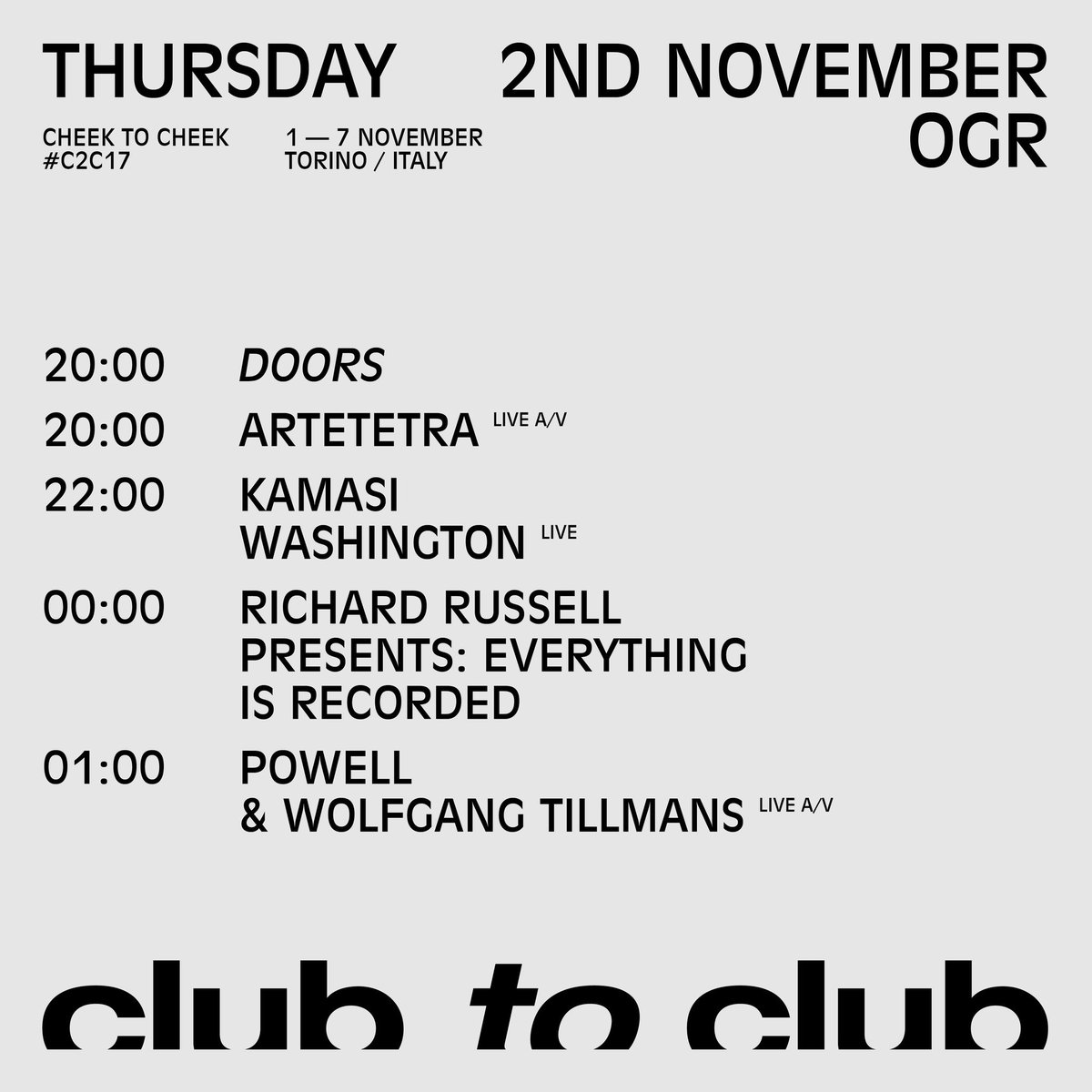 ClubToClub's tweet image. Here are full set times for #C2C17! 💃
