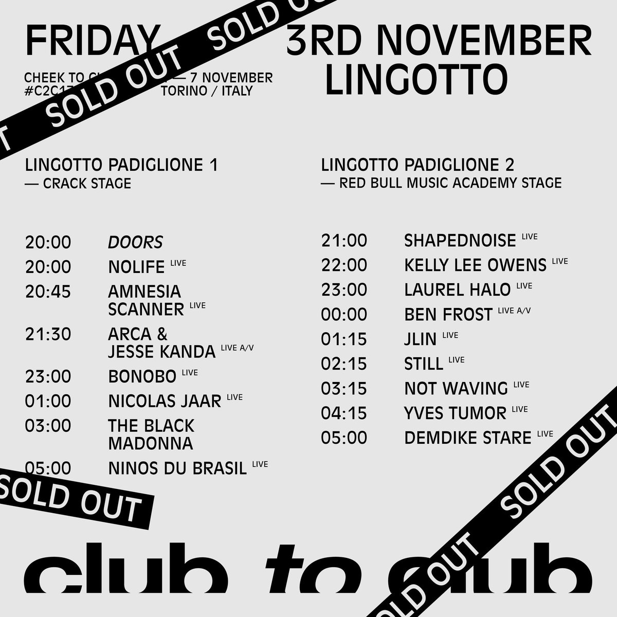 ClubToClub's tweet image. Here are full set times for #C2C17! 💃