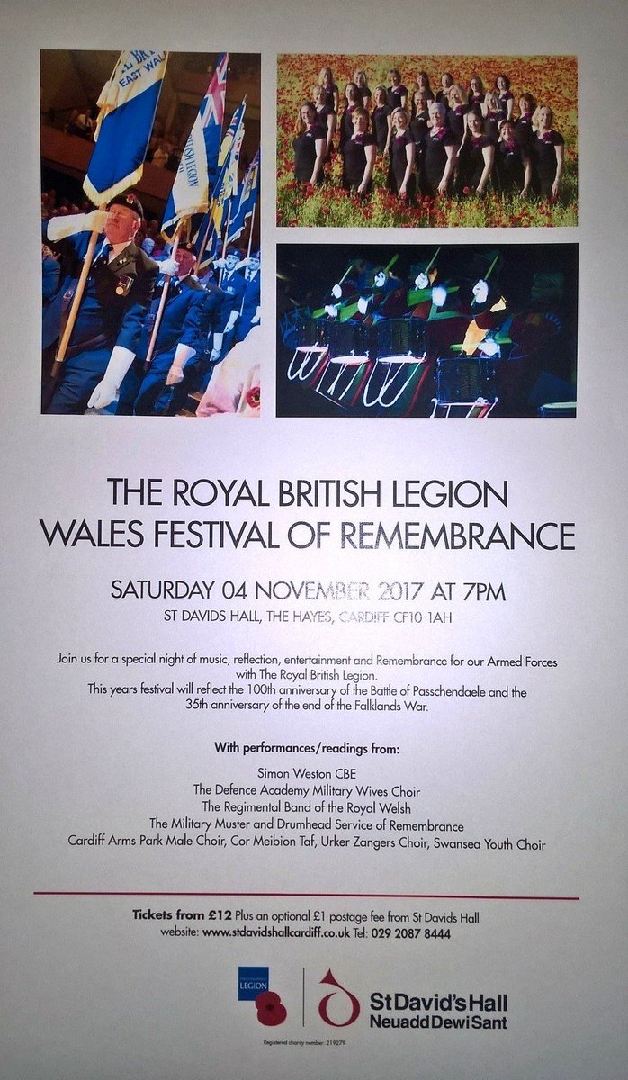1/2  Just over a week until <a href="/PoppyLegion/">Royal British Legion</a> #wales #festival #remembrance 2017 <a href="/stdavidshall/">St David's Hall</a> with @Simon_Weston <a href="/RoyalWelshBand/">Royal Welsh Band</a> <a href="/DefenceAcadMWC/">Defence Academy MWC</a>