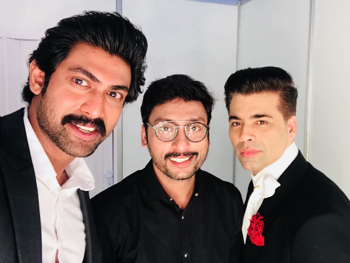 ChennaiTimesTOI's tweet photo. The three hosts of #2Point0AudioLaunch  @RJ_Balaji, @RanaDaggubati and @karanjohar look dapper! The stage is set for the evening! https://t.co/OPUt047qip
