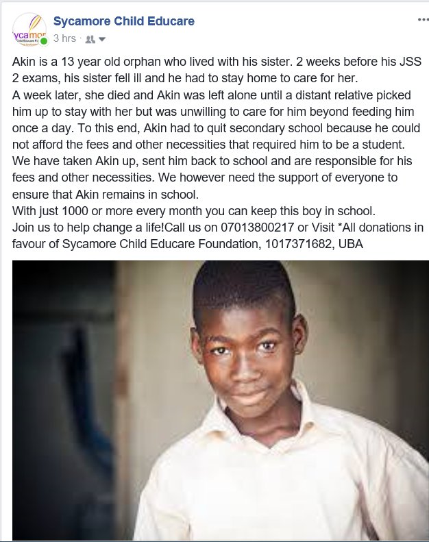 SycamoreChild's tweet photo. Help a child stay in school
Help us RT A generous person might be on your TL
#childrenbelonginschools #childrenarethefurure #childeducation https://t.co/Iee6pZGocV