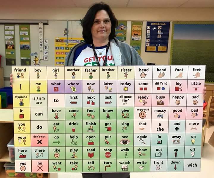 AACMichelle's tweet photo. @SilverShoresEl, ⏰ for Lori to communicate w/ this awesome core board. It pairs w/ @PrAACticalAAC Tell Me program! #browardese_ss @behavein https://t.co/gpw0PpujtE
