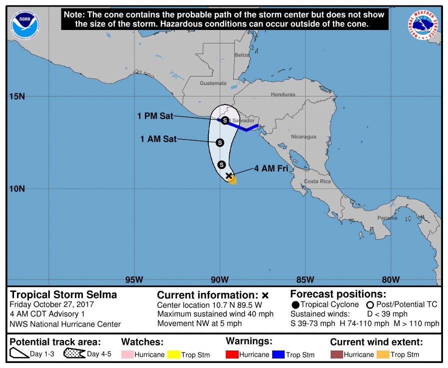 Se ha desarrollado la Tormenta Tropical #Selma con centro aproximadamente a 335 km al sur de #SanSalvador