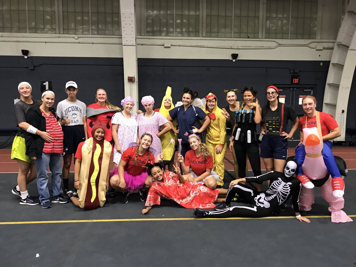 UConnSoftball's tweet photo. Awesome team circuit this morning with some Halloween flair! #what #UConndad #sttropez #fairies #hotdog #banana #juno #skeleton https://t.co/WfwsEIbbYH