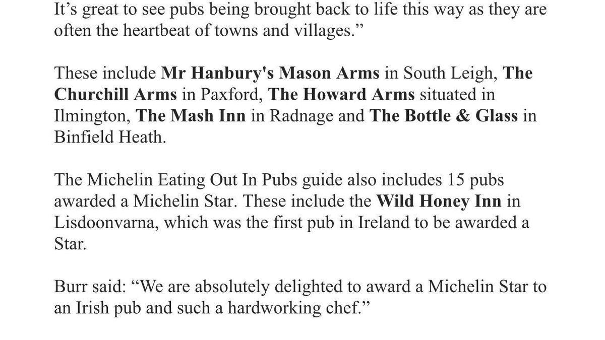 WildHoneyInn's tweet photo. A big thank you @MichelinGuideUK for our listing in #EatingOutinPubs #inspectorsFavourite βοΈ#IrishPub #Clare https://t.co/YNcXk5DgIB