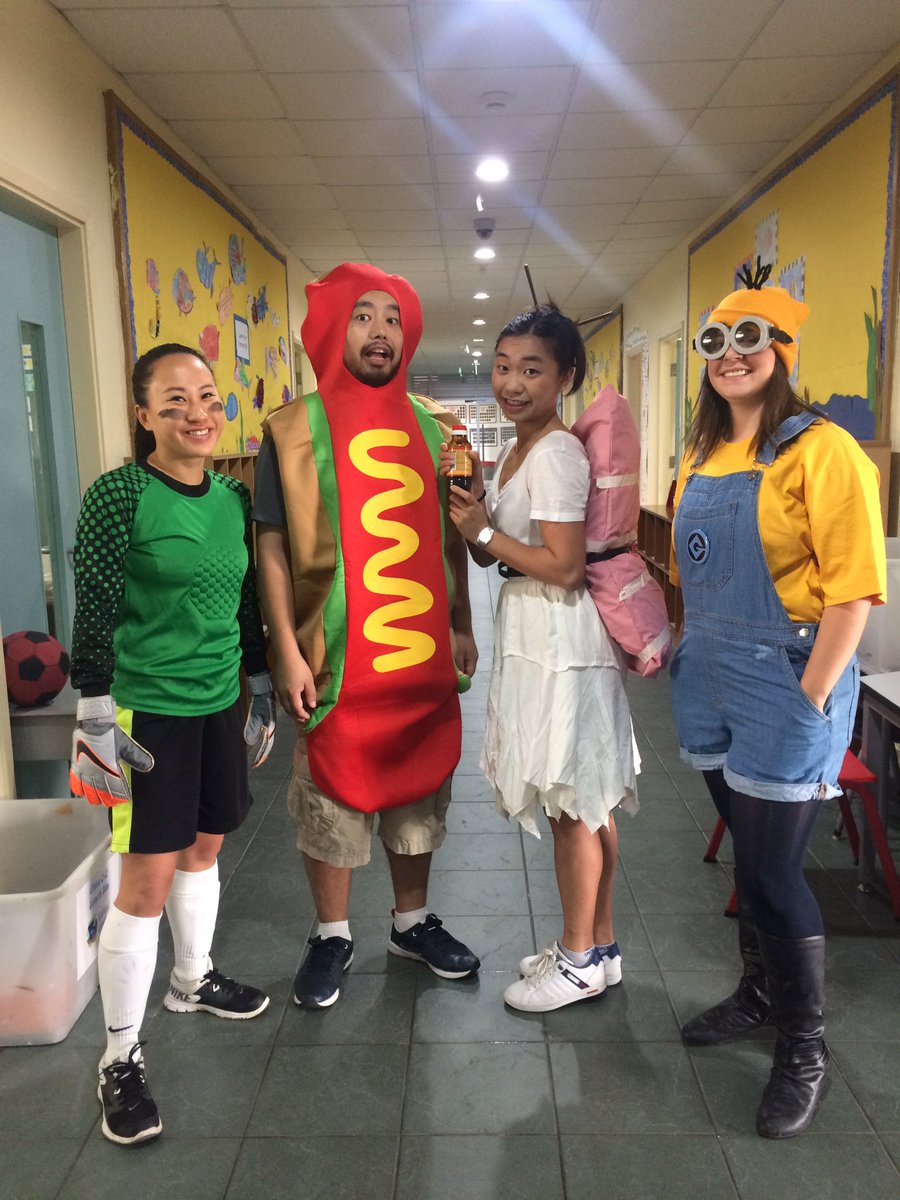 MrSamHo's tweet photo. Team #TyphoonTwos bringing it for #Halloween 2017 #TISmacao #whoknewhotdogsweresuchahit #mrhotdog #minion #goalieorkeeper #nigiri #costumes https://t.co/Qfwz6Ujfk4