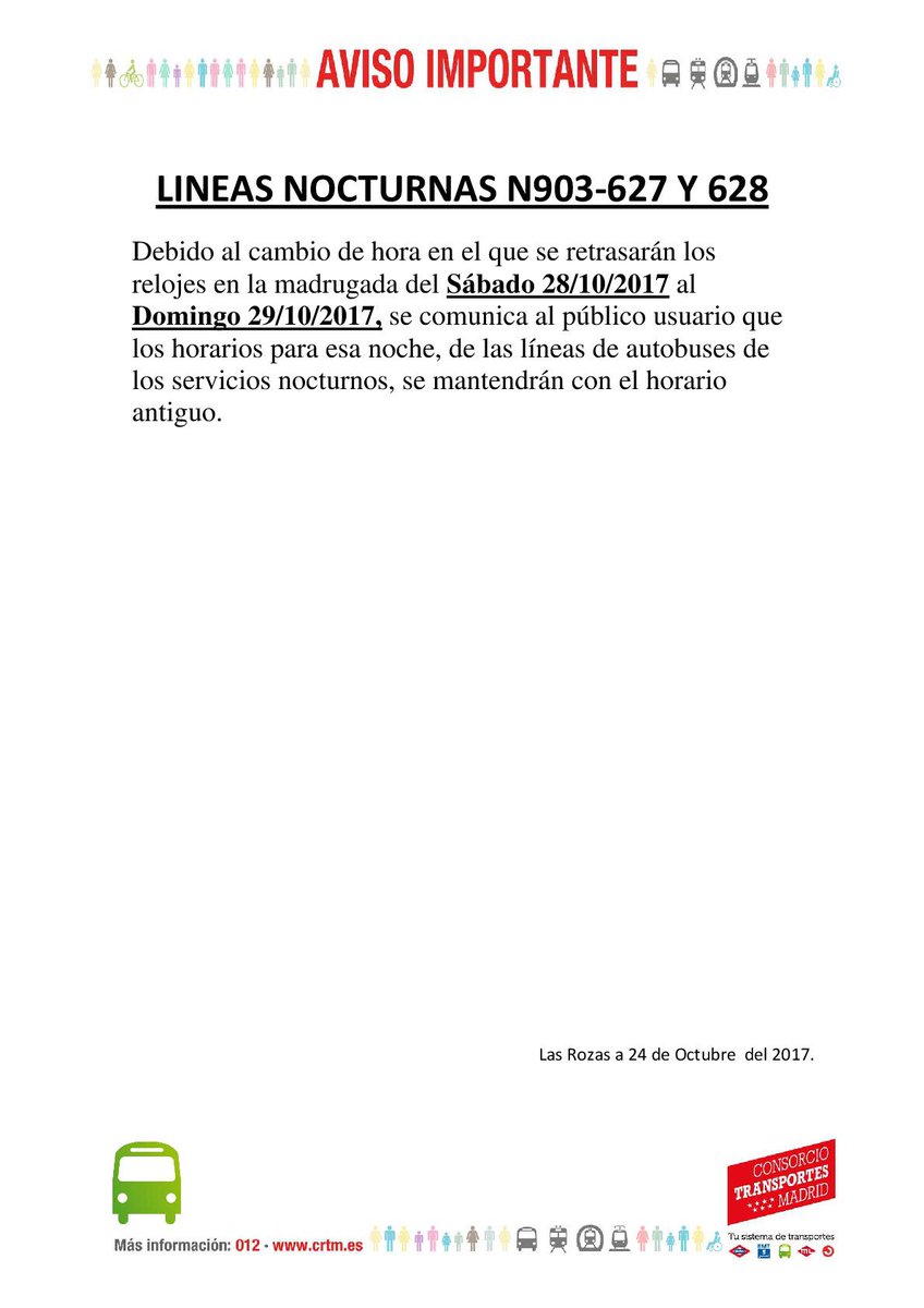Ayto_Las_Rozas's tweet photo. Atención porque este fin de semana se cambia la hora y afecta a líneas de autobús en #LasRozas 👇🏻 https://t.co/ylKeGrgFrT