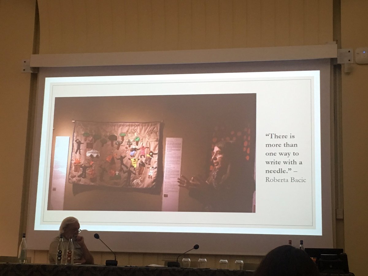 tripsandflips_'s tweet photo. 'There is more than one way to write with a needle' - Roberta Basic
A fab talk by Elsie about Arpilleras, women's work, archives #cirn2017 https://t.co/Y7zWWY7cnG