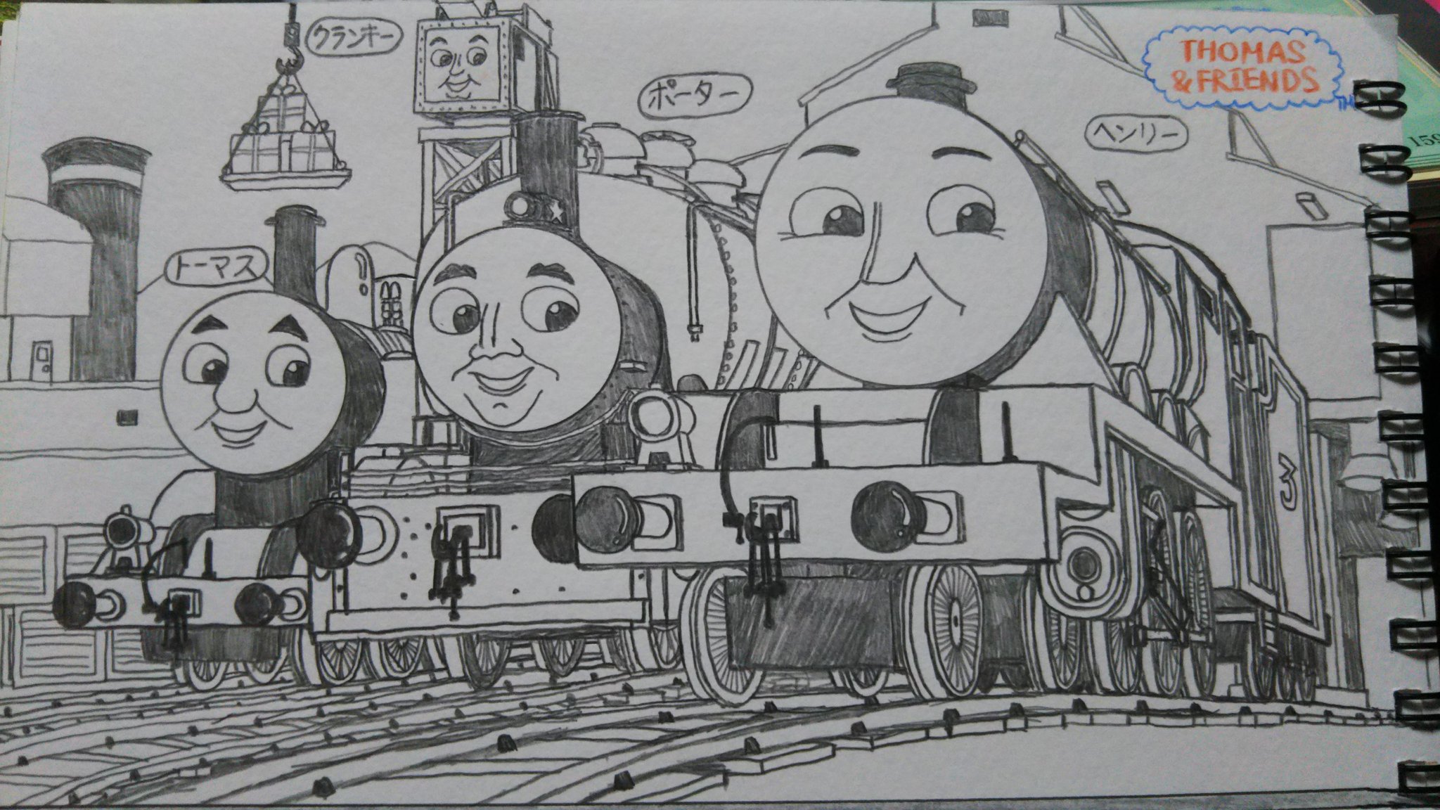 ヒロキ きかんしゃトーマス Akb48 今日誕生日の声優 金丸淳一 さん宛に描いたヘンリーとポーター の絵を描いてる時の様子画像 ポーターは初描きです T Co 72ipkbkdyg Twitter