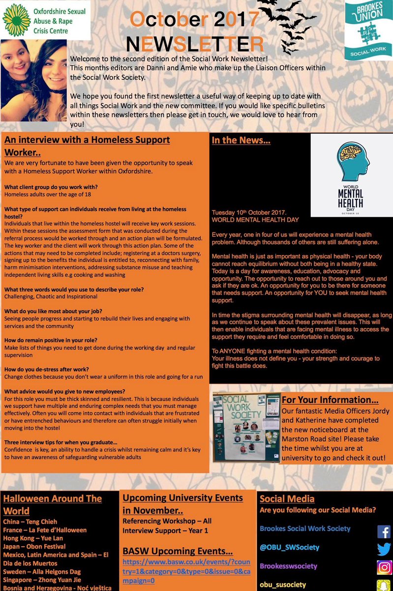 OBU_SWSociety's tweet photo. Here it is... our October newsletter! Created this month by liaison officer Amie 🎃👻🎉 https://t.co/kkW0ivQbxs