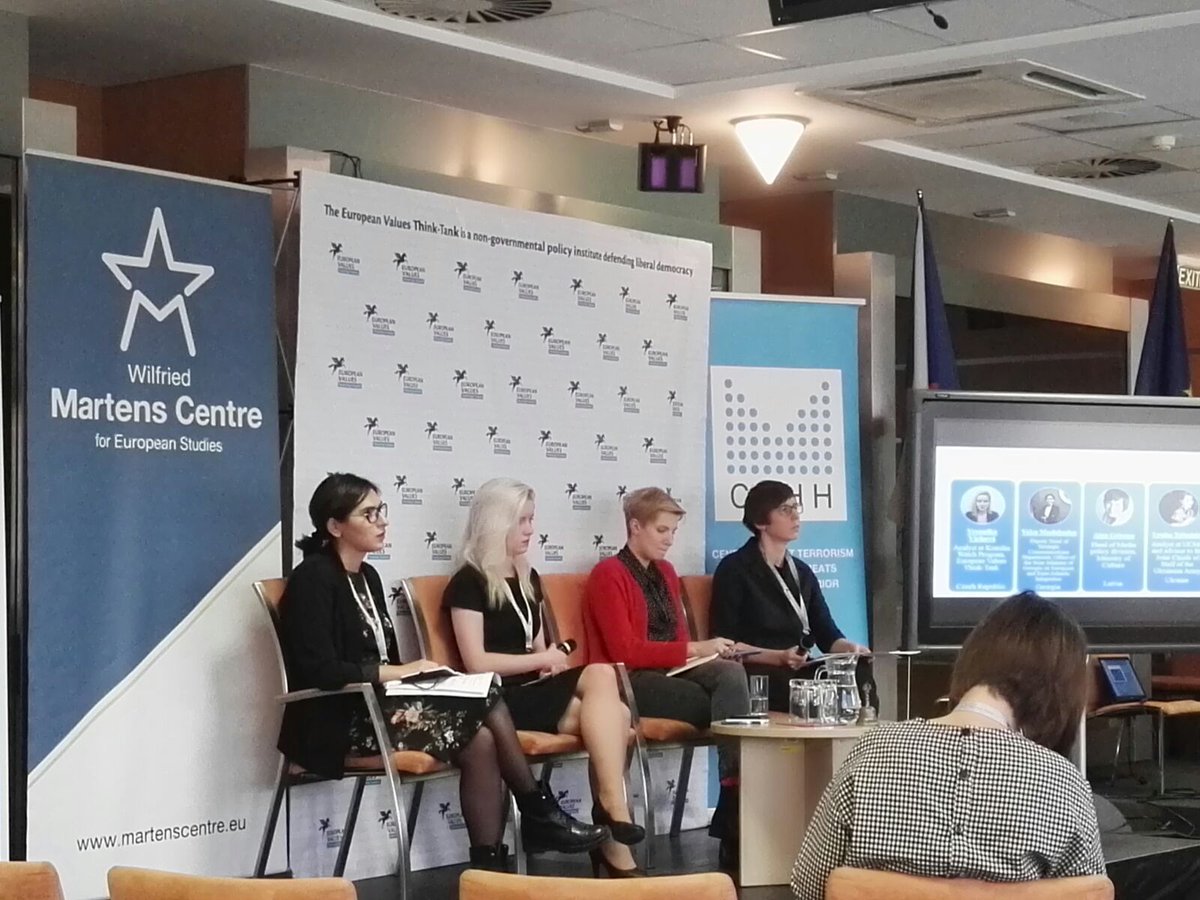 FinEmbPra's tweet photo. @FinEmbPra welcomes #allfemalepanels on security issues! Very interesting and important debates on disinformation at #stratcom2017 https://t.co/1zBP6RQzXN