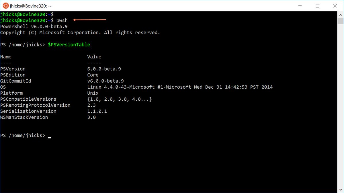 JeffHicks's tweet image. Ready to go with #PowerShell Core beta 9. #PSLinux