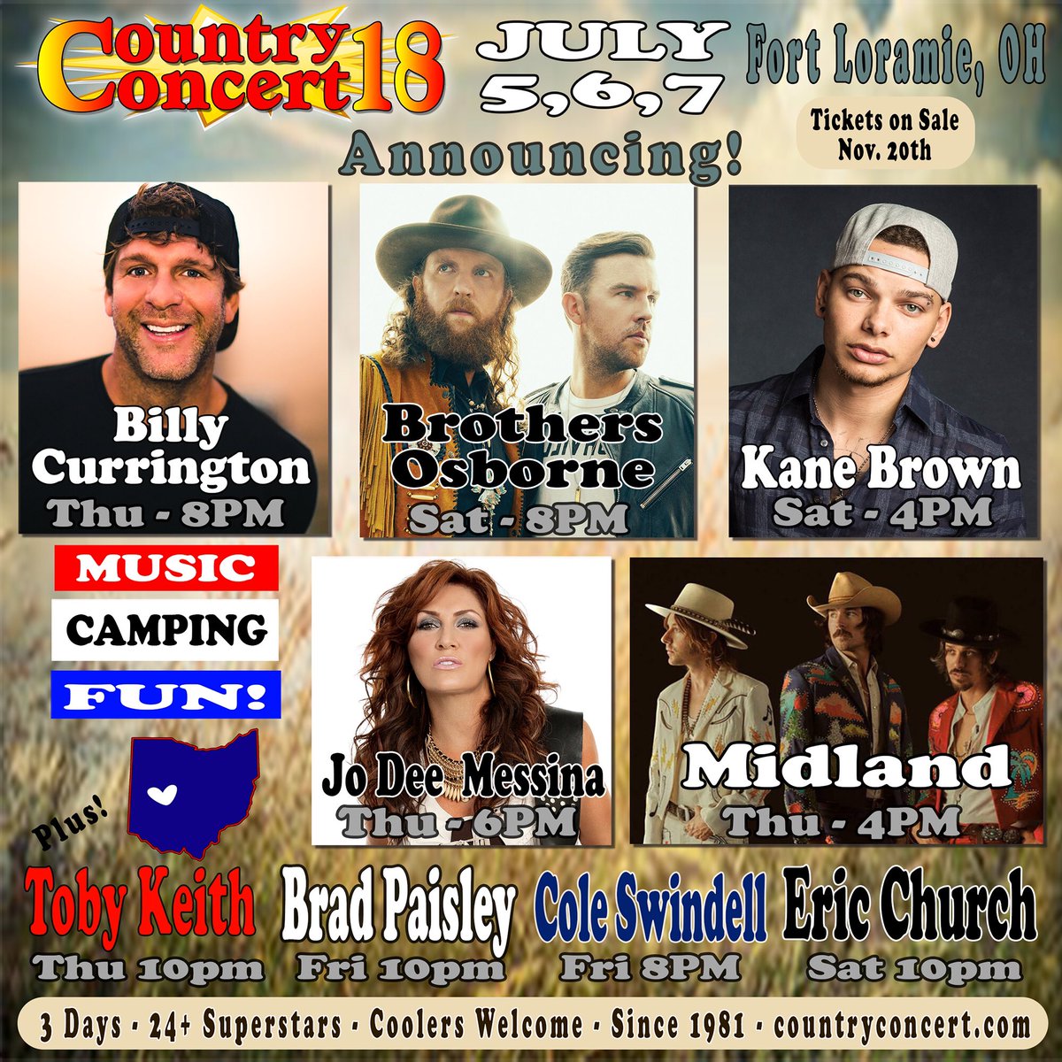 countryconcert's tweet photo. 👀who's joining Eric, Brad, Toby &amp; Cole at #CountryConcert18?👍🏻@billycurrington @brothersosborne @kanebrown @jodeemessina @MidlandOfficial 😎 https://t.co/JvvEbvq1i8