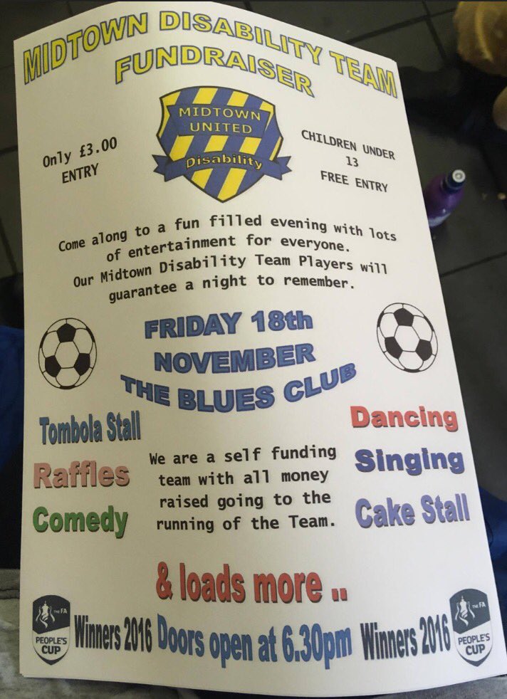 NFAMichelle's tweet photo. @MidtownDFC are hosting Club Fundraising Event
📆Sat 18th Nov
⌚️6.30pm 
Players will be running stalls &amp; performances all evening 
🕺💃🏼🎤🤹‍♂️⬇️ https://t.co/z9lCNbICX0