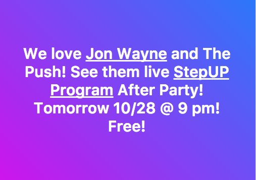 Hi <a href="/mntc_hope/">MnAdultTeenChallenge</a> Tmrw! 10/28 <a href="/9pm/">9pm</a> Join <a href="/JonWayneTweets/">Jon Wayne & The Pain</a> <a href="/thepushrocks/">The Push</a> live! facebook.com/events/2154418… …