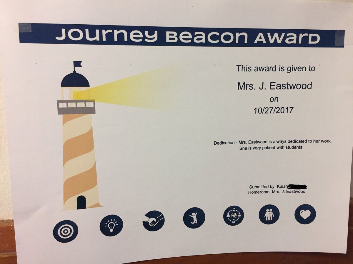 The first #BeaconAward #JourneyBeacon from a student this morning! So sweet! #lovemyjob #teacherlife @RES_Roadrunners