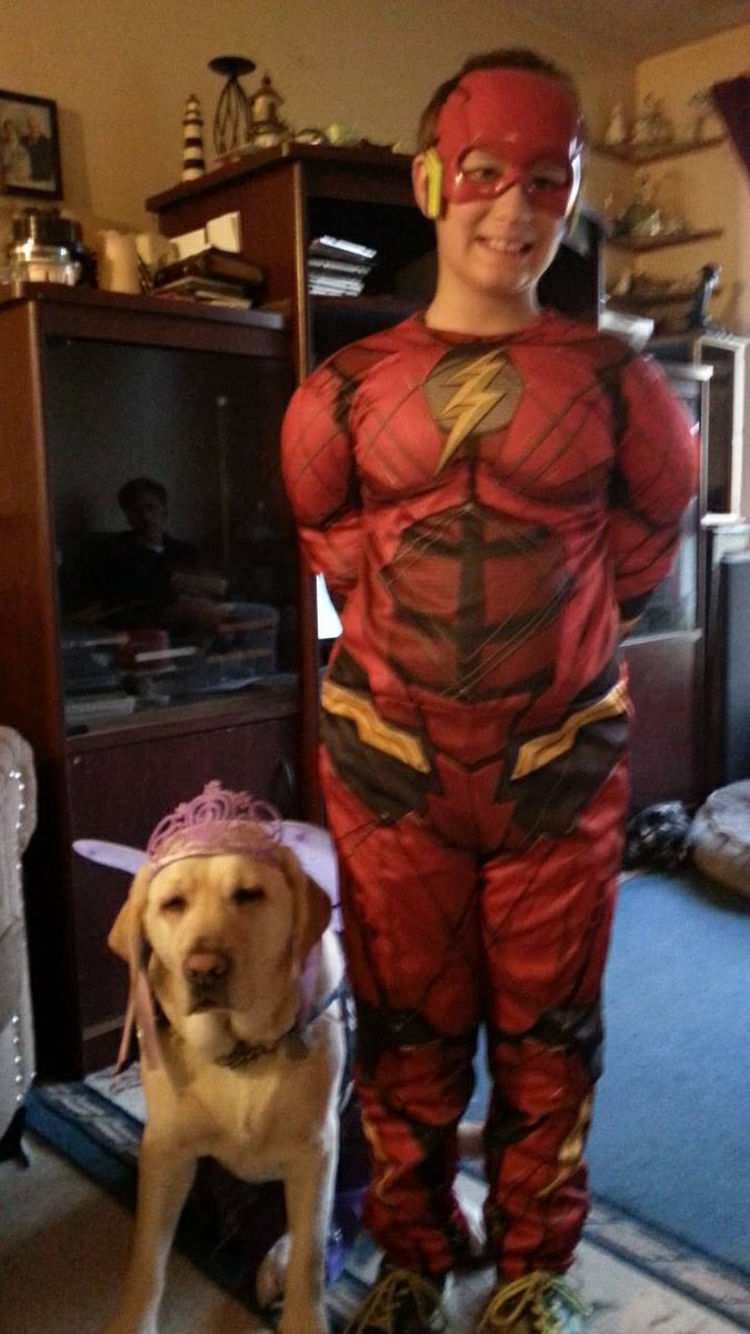 Paws4Ethan's tweet photo. Went to my first Halloween Party last night with #K4Paws SD Molly and had a great time. Me as The Flash and Molly my Fairy Princess. https://t.co/bYDw0NOiQ9