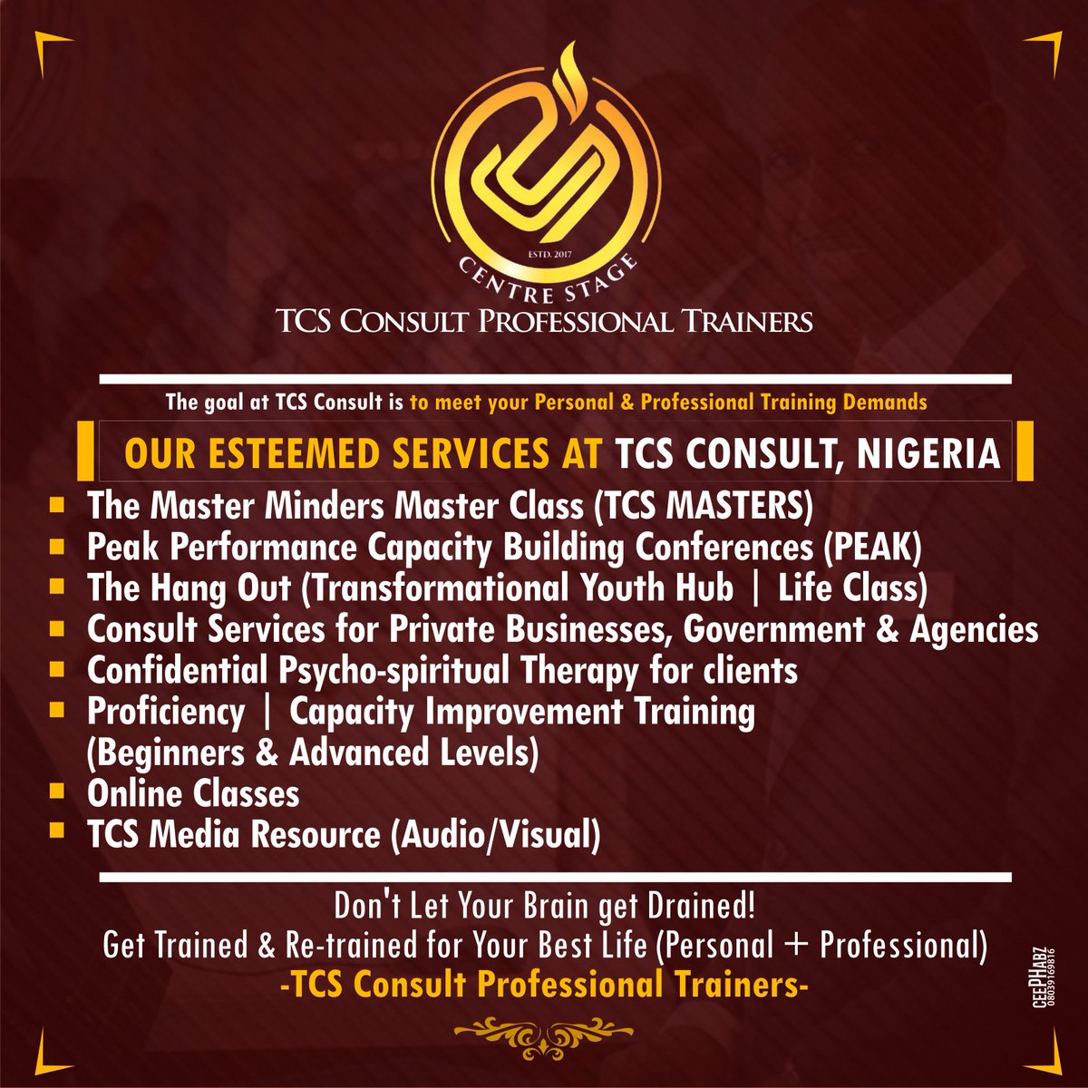 TCS_ConsultNG's tweet photo. Wondering What We Do At TCS Consult, Nigeria?
Office Hours Begins 01-11-17
The Academy, NO. 2 RT Plaza (Just Before Teachers House), Jimeta https://t.co/TpcQ2CdkS2