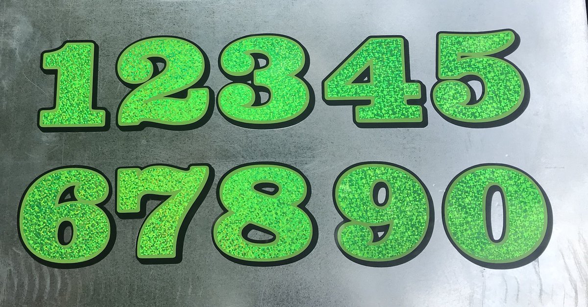 BChoicecycle's tweet image. Green Metal Flake Number Decals by ChoiceCycleProducts. #motorcycle #number #decals #metalflake #lettering #paint #kustom #drag
