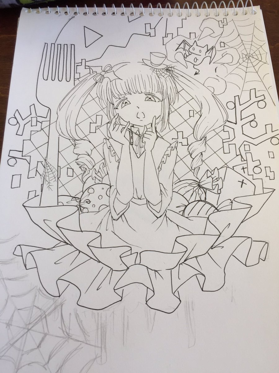 氷佳 ひか この前下書き載せたイラスト完成っ 色鉛筆を使って ペンで塗ったように見えるイラストを描きたくて ホワイトと黒以外は色鉛筆 W イラスト完成 ハロウィン 色鉛筆 絵描きさんと繋がりたい イラスト置き場 イラスト王国 絵描きの輪