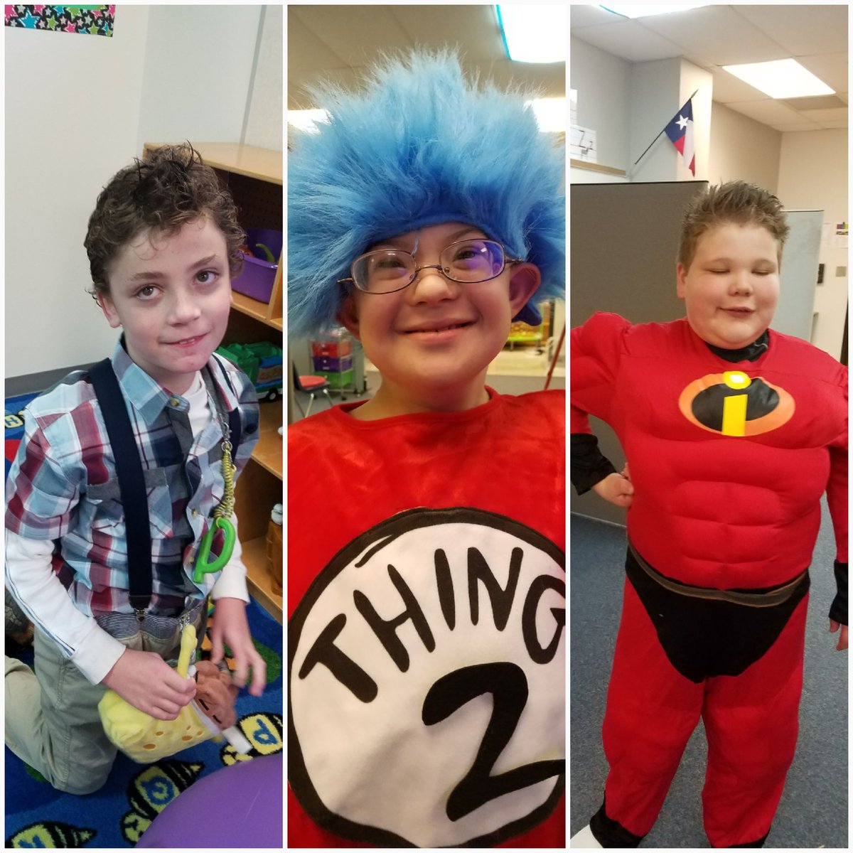 Storybook character day. 
We have Paul Bunyan, Thing 2 and the Incredible Dash! #bearshine