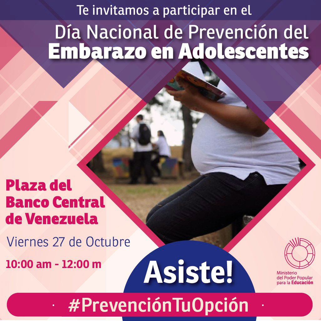 mineducacion_ve's tweet photo. #Hoy Únete a la campaña por el Día Nacional de Prevención del Embarazo en Adolescentes a partir de las 10:00 am #PrevencionTuOpcion #Caracas https://t.co/FFJ5VbD4xw