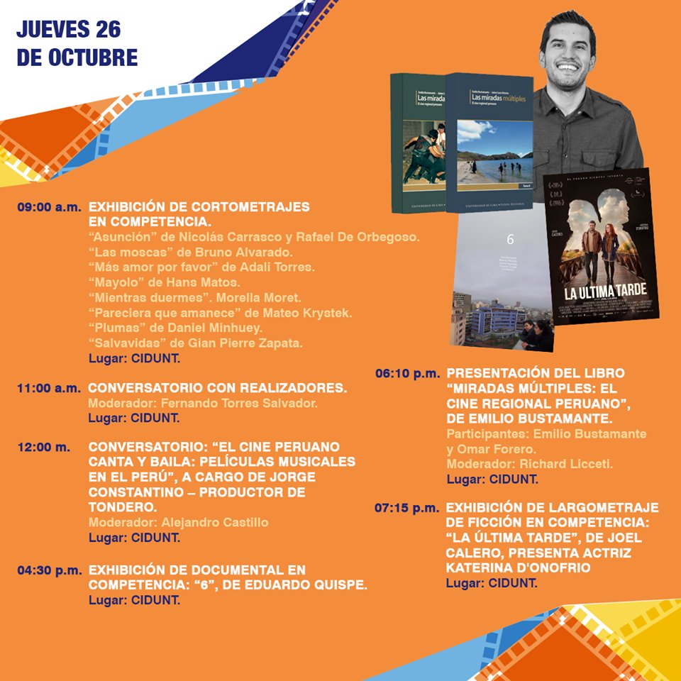 educa_mpt's tweet photo. ¡Disfruta de todas las actividades que tenemos hoy para ti! #SomosCinePeruano #FCT17 https://t.co/p5SdBjGEcT