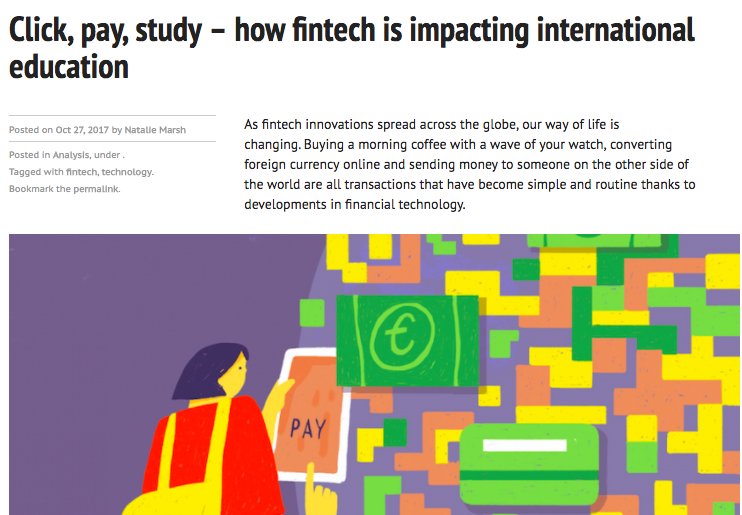 ThePIENews's tweet photo. Click, pay, study – how fintech is impacting international education

Read the full #Analysis piece here: 

https://t.co/0muH4yxG07 https://t.co/U9H6mUplPa