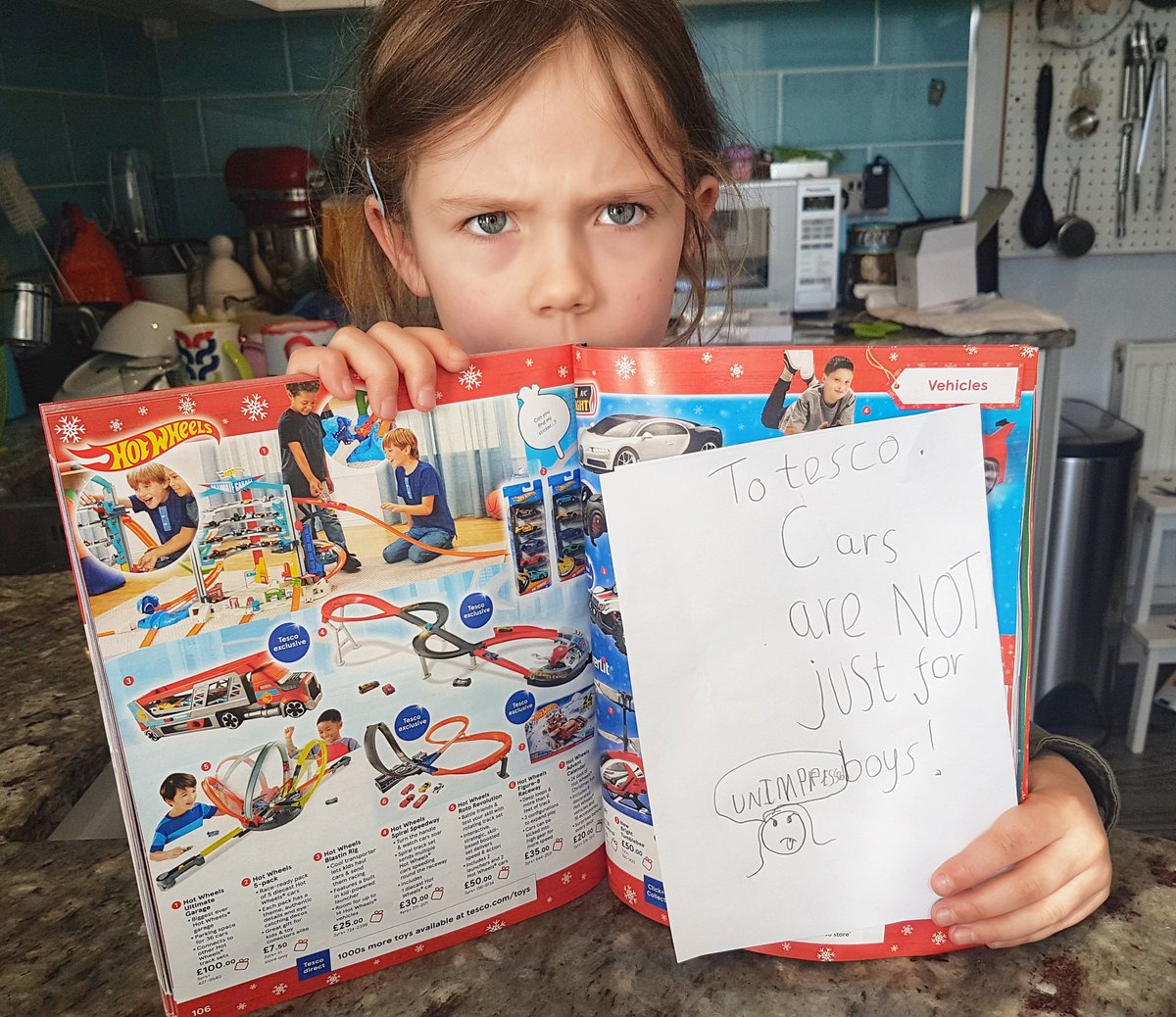 Hey <a href="/Tesco/">Tesco</a> <a href="/Hot_Wheels/">Hot Wheels</a> <a href="/Mattel/">MATTEL</a> a message from my car-loving daughter 👧🚘❤ #notjustforboys #lettoysbetoys #girlslovecarstoo #toycatalogues2017