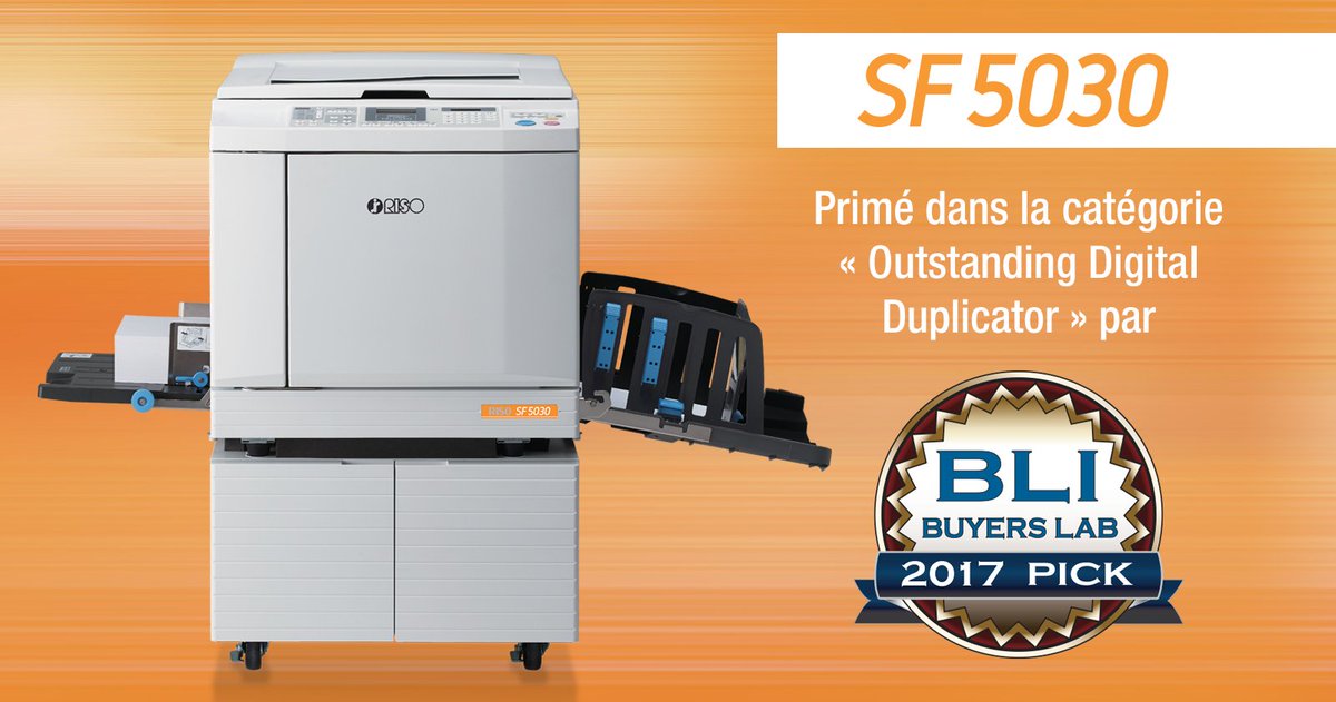 RISOFrance's tweet photo. 500 000 impressions, 0 bourrage. Le #duplicopieur RISO SF5030 a été primé dans la catégorie "Outstanding Digital Duplicator" par @BuyersLab. https://t.co/YhSKVJuPvt