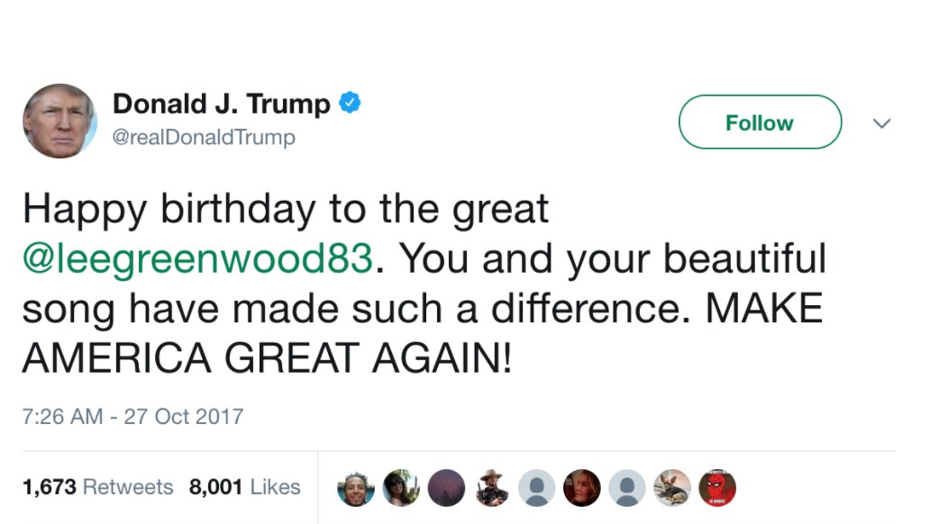 Whoopsie Daisies: President Trump wishes Happy Birthday to the wrong Lee Greenwood
 