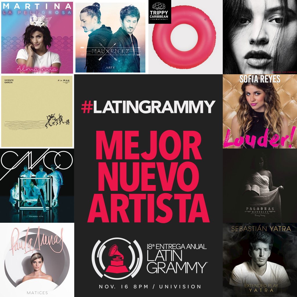 LatinGRAMMYs's tweet photo. #LatinGRAMMY Mejor Nuevo Artista 🎧🎵 ¡RT tu artista favorito! https://t.co/NMQ2Ir37ff https://t.co/QnAaMn0hGM