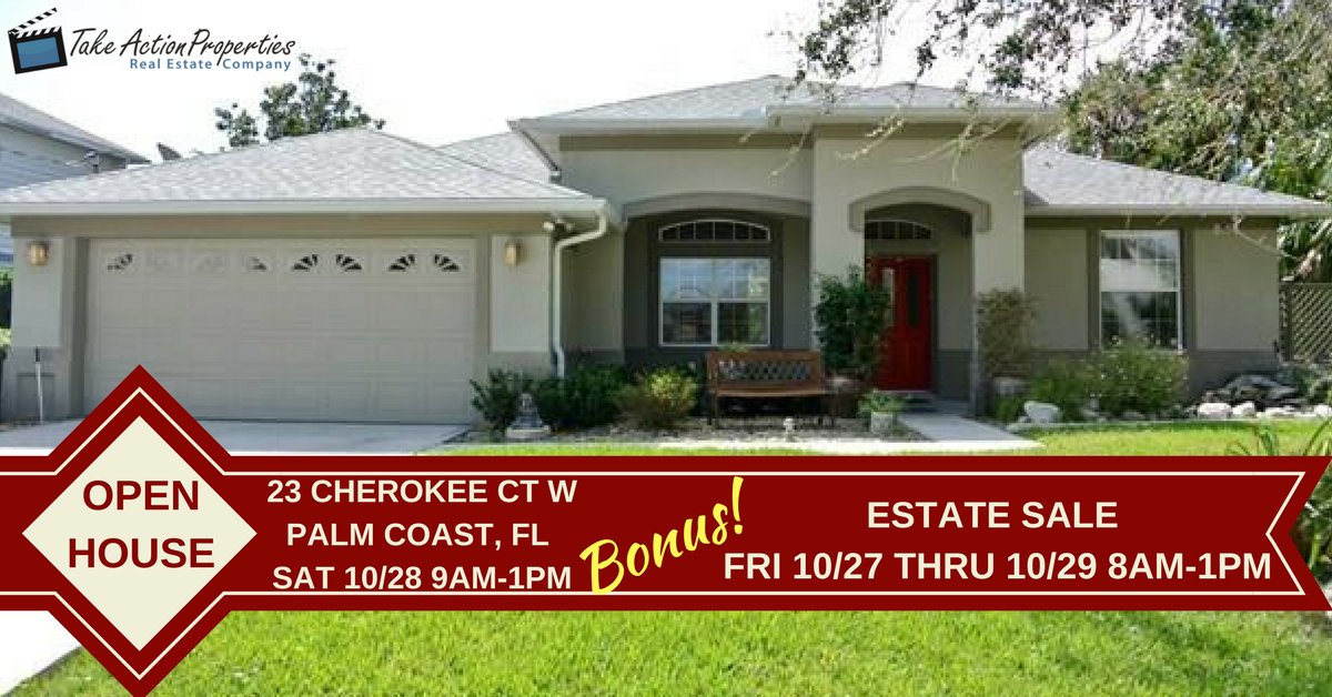 #OpenHouse plus #EstateSale at 23 Cherokee CT W Palm Coast #Florida Stop by &amp; buy some furniture and maybe a house too!