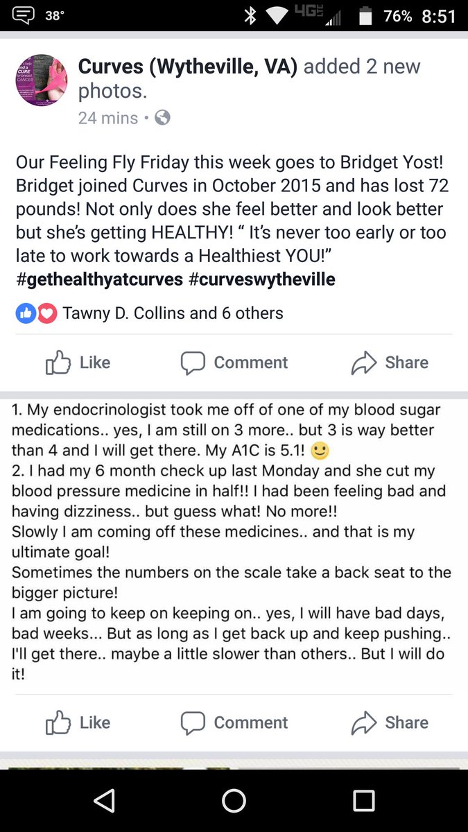 bridgetyost1's tweet photo. #feelingflyfriday 
Officially 102 down from my highest! A struggle.. But.. it wouldn't be worth it if it wasn't! 
#curveswytheville @Curves https://t.co/ONl4St9jU6