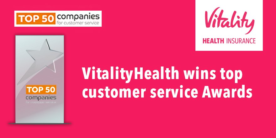 VitalityAdviser's tweet photo. #WINNERS - We are proud to announce that VitalityHealth has once again been recognised at the Top 50 Companies for Customer Service awards! https://t.co/Y5l74ObLc0