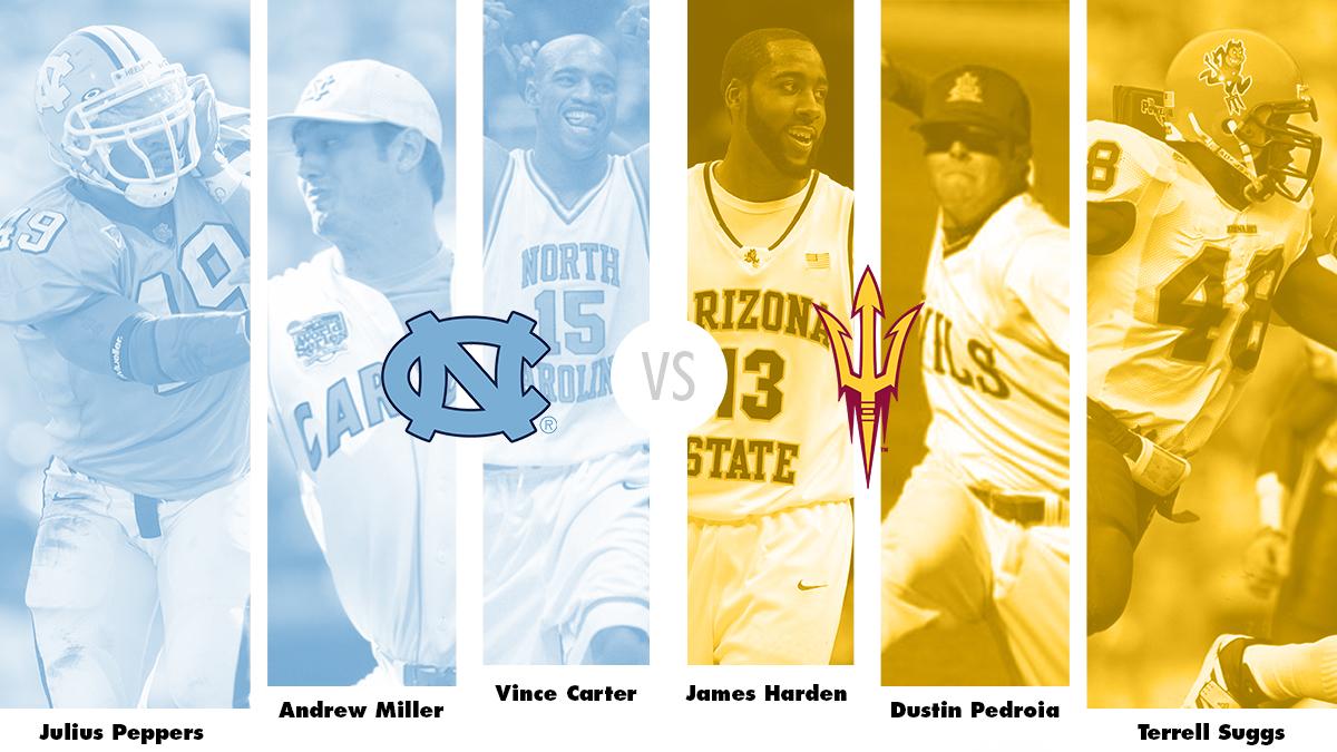NCAAFootball's tweet photo. Which school has the best trio of current NFL/MLB/NBA stars?

Today's matchup: https://t.co/IvtfKUBry8

Vote with #UNCTrio or #ASUTrio https://t.co/dWzBtOHgGd