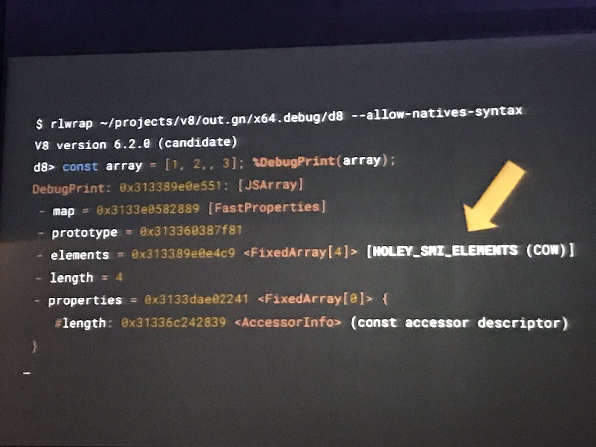 Rodro7R's tweet image. #v8js #NodeConfAr17  avoid holes at least while developing
