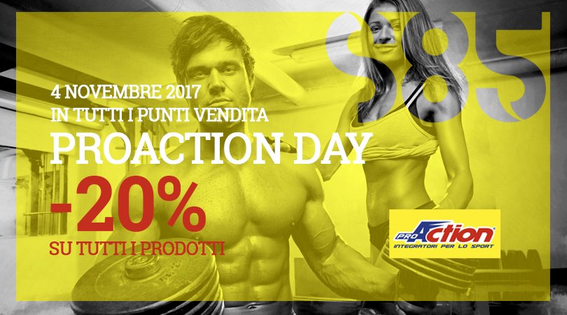 sport85com's tweet photo. Negli S85 Store arriva il #ProActionDay.
Prova con gli ambassador #Proaction le linee #Promuscle e #RepCrusher.
Su https://t.co/bSmQUnQJ7Z https://t.co/28uddbr4RQ