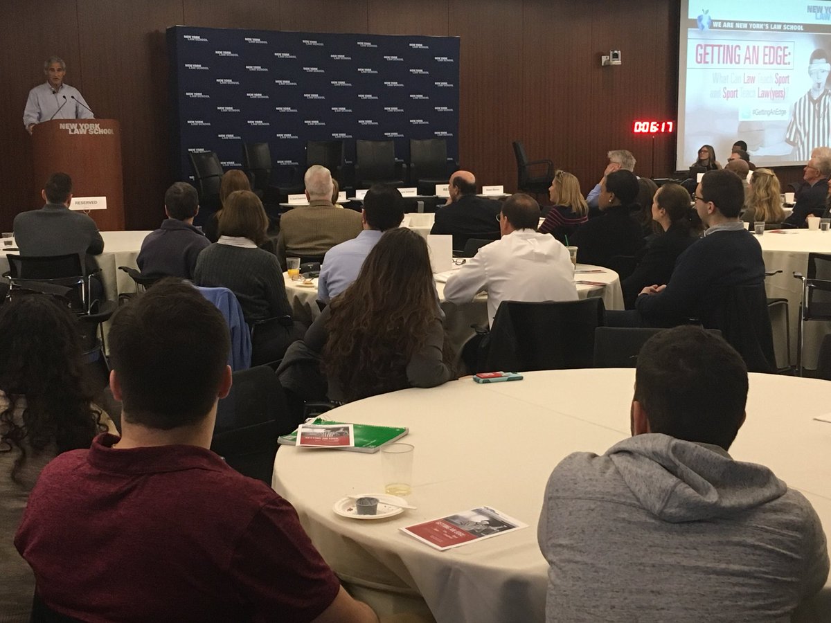 NYLawSchool's tweet image. Prof. @RobertBlecker introduces #GettingAnEdge on sport and law. This might be our first legal symposium with a countdown clock.