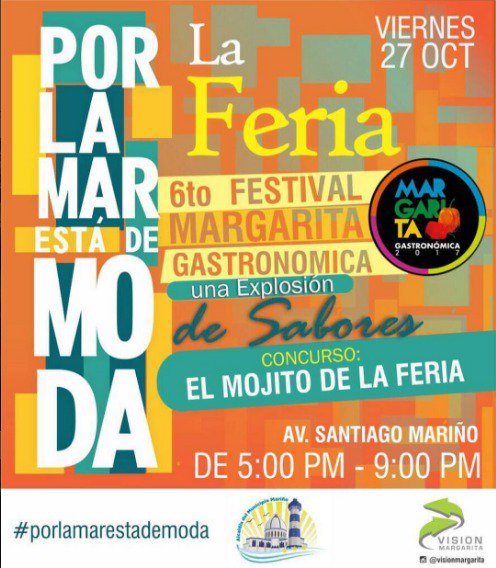 etiquetacaribe's tweet photo. #EtiquetaCaribe▶ Hoy #27Oct te invitamos a disfrutar en #PorlamarEstaDeModa  https://t.co/kub2rd8B81 #SomosPorlamar #MG2017🍐🥂🍩🍔 https://t.co/myMmG4vENA